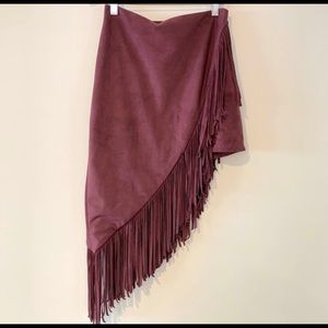 EXPRESS Faux Suede Fringe A-symmetrical Skirt
